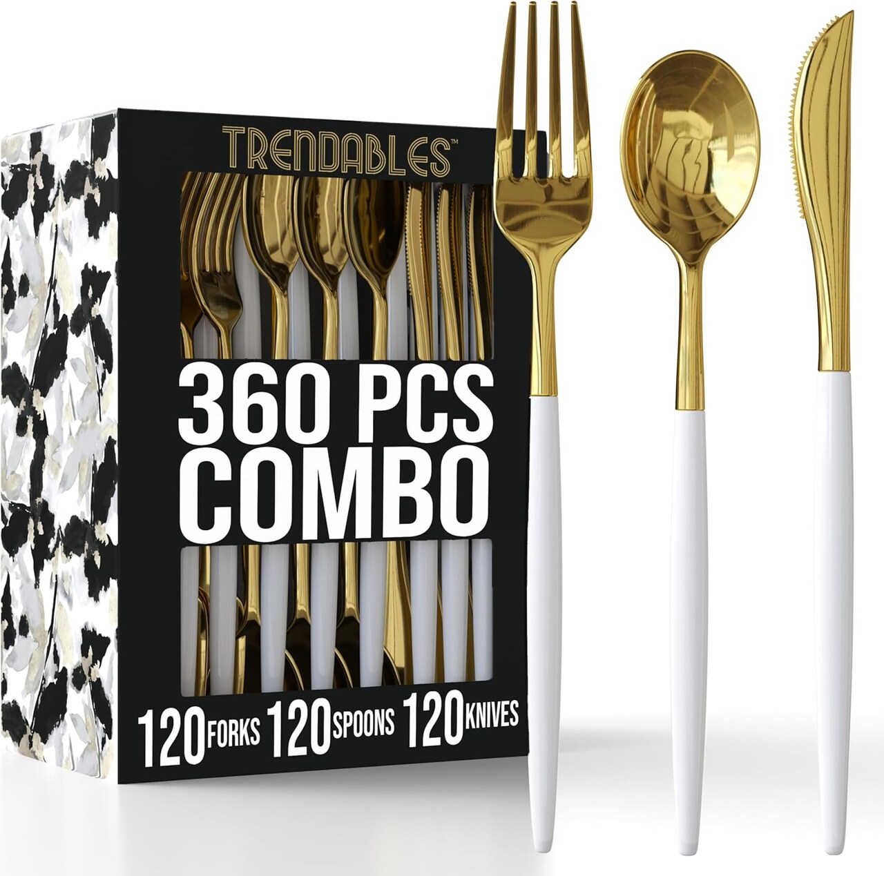 Trendables Disposable Silverware Set - Wedding Plastic Cutlery Dinnerware - Includes two toned Forks, Plastic Spoons, two colored Knives - reflective Plastic Utensils Party Set